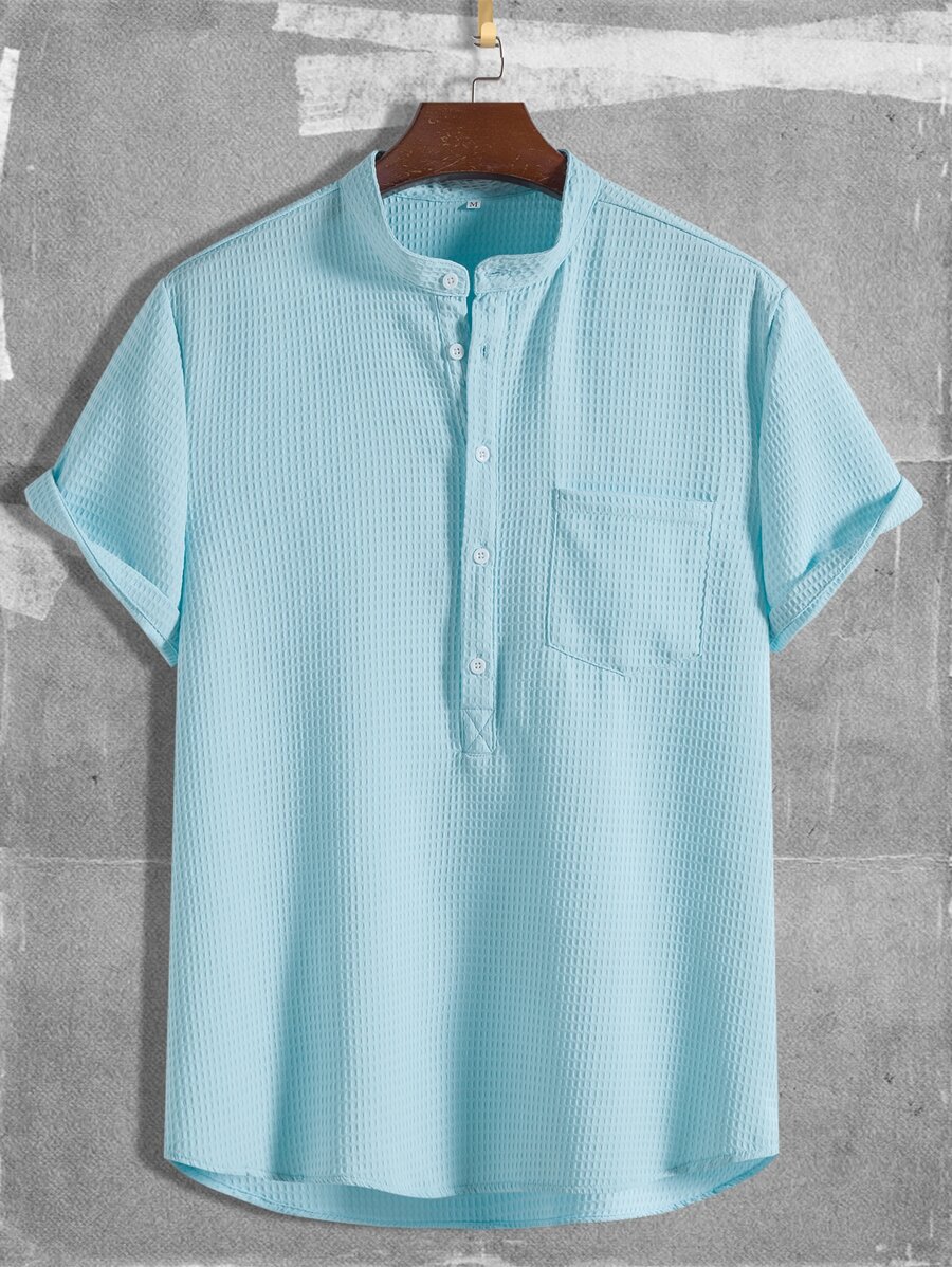 Manfinity 男士半排扣補丁貼口袋襯衫 - 淺藍色 - 查看 1