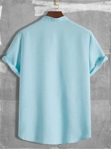 Manfinity 男士半排扣補丁貼口袋襯衫 - 淺藍色 - 查看 2