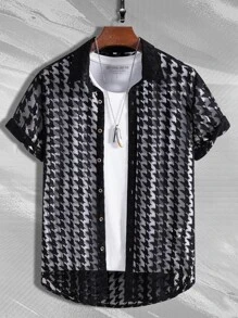 Manfinity Men Houndstooth Print Shirt Without Tee - Black - View 1