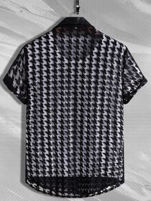 Manfinity Men Houndstooth Print Shirt Without Tee - Black - View 2