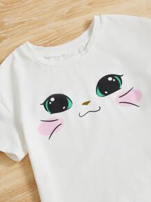 SHEIN Toddler Girls Cartoon Graphic Tee & Paperbag Waist Belted Pants - Multicolor - View 4