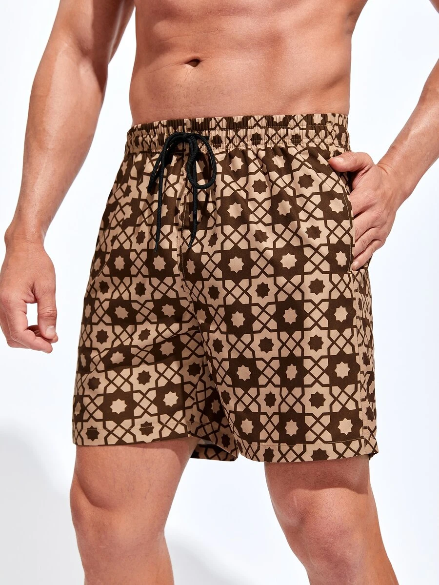 Surfspeed Hombres Shorts de natación con estampado geométrico de cintura con cordón - Multicolor - Ver 1