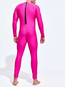 Manfinity Men Two Tone Top-stitching One-piece Swimsuit - Rose Red - View 2