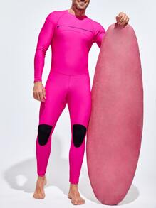 Manfinity Men Two Tone Top-stitching One-piece Swimsuit - Rose Red - View 3