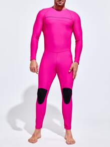 Manfinity Men Two Tone Top-stitching One-piece Swimsuit - Rose Red - View 4