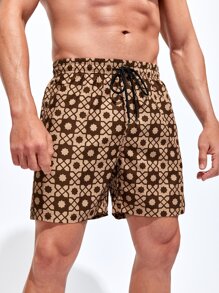 Surfspeed Hombres Shorts de natación con estampado geométrico de cintura con cordón - Multicolor - Ver 3