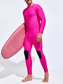 Manfinity Men Two Tone Top-stitching One-piece Swimsuit - Rose Red - View 1