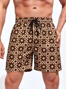 Surfspeed Hombres Shorts de natación con estampado geométrico de cintura con cordón - Multicolor - Ver 4
