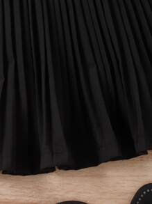 Girls Solid Pleated Skirt - Black - View 4