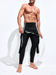 Manfinity Hombres Bañador una pieza con estampado de letra de dos tonos de manga raglán - Negro - Ver 6