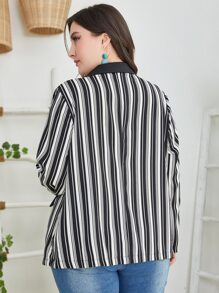Modelyn Plus Notched Collar Striped Blazer - Black and White - View 2