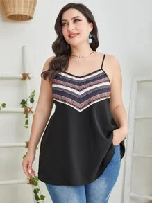 Mulvari Plus Contrast Geo Print Cami Top - Black - View 1
