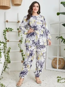 Mulvari Plus Tropical Print Lantern Sleeve Top & Trousers - Multicolor - View 6