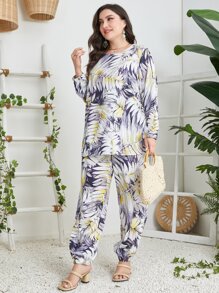 Mulvari Plus Tropical Print Lantern Sleeve Top & Trousers - Multicolor - View 5