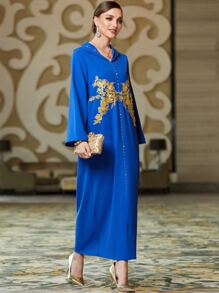 Al Najma 貼花連帽連衣裙 - 寶藍色 - 查看 3