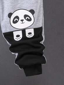 SHEIN Young Boy Panda Printed Patchwork Leggings - Grey - View 3