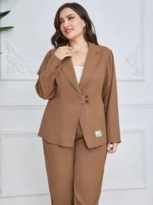 Modelyn Plus Letter Patched Blazer & Suit Trousers - Apricot - View 5