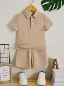 SHEIN Toddler Boys Polo Neck Tee & Shorts