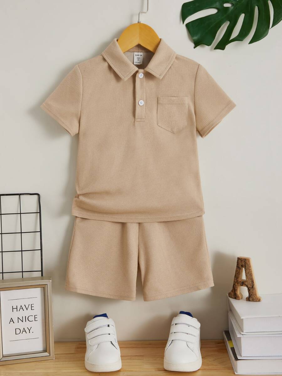SHEIN Toddler Boys Polo Neck Tee & Shorts