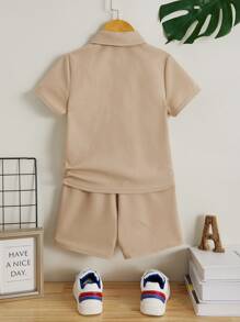 SHEIN Toddler Boys Polo Neck Tee & Shorts