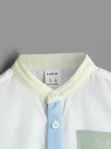 SHEIN 小男童撞色補丁貼口袋襯衫 - 白色 - 查看 3