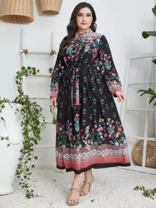 Mulvari Plus Floral Print Lantern Sleeve Dress - Multicolor - View 1