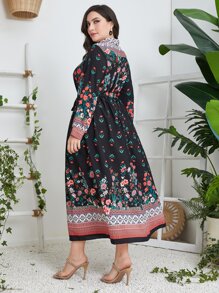 Mulvari Plus Floral Print Lantern Sleeve Dress - Multicolor - View 2