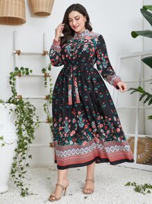 Mulvari Plus Floral Print Lantern Sleeve Dress - Multicolor - View 4