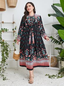 Mulvari Plus Floral Print Lantern Sleeve Dress - Multicolor - View 5