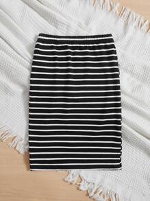 SHEIN 女孩條紋印花半身裙 - 黑與白 - 查看 2