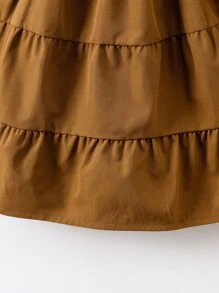 SHEIN Young Girl Puff Sleeve Cut Out Ruffle Hem Dress - Brown - View 5