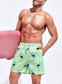 Surfspeed 男士動物印花腰部抽繩泳褲 - 薄荷綠 - 查看 5