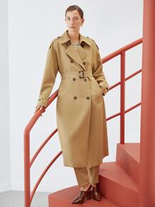 MOTF PREMIUM BELTED TRENCH COAT - Khaki - View 9