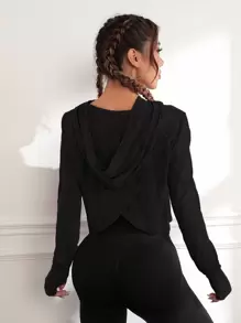 Easithlete Geo Print Sweatshirt Asymmetrical Hem Sports Sweatshirts - Black - View 2