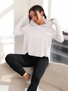 Easithlete Geo Print Hooded Asymmetrical Hem Sports Sweatshirt Fall Sweatshirts - White - View 6