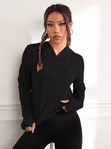 Easithlete Geo Print Sweatshirt Asymmetrical Hem Sports Sweatshirts - Black - View 3