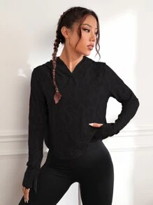 Easithlete Geo Print Sweatshirt Asymmetrical Hem Sports Sweatshirts - Black - View 4