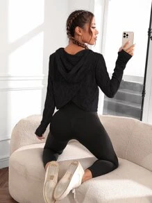 Easithlete Geo Print Sweatshirt Asymmetrical Hem Sports Sweatshirts - Black - View 5