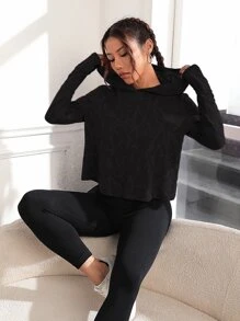 Easithlete Geo Print Sweatshirt Asymmetrical Hem Sports Sweatshirts - Black - View 6