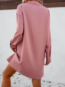 SHEIN Clasi 素色前紐扣落肩袖襯衫和吊帶連衣裙 - 粉色 - 查看 2