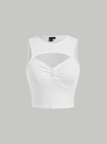 SHEIN MOD Cut Out Front Crop Tank Top - White - View 1