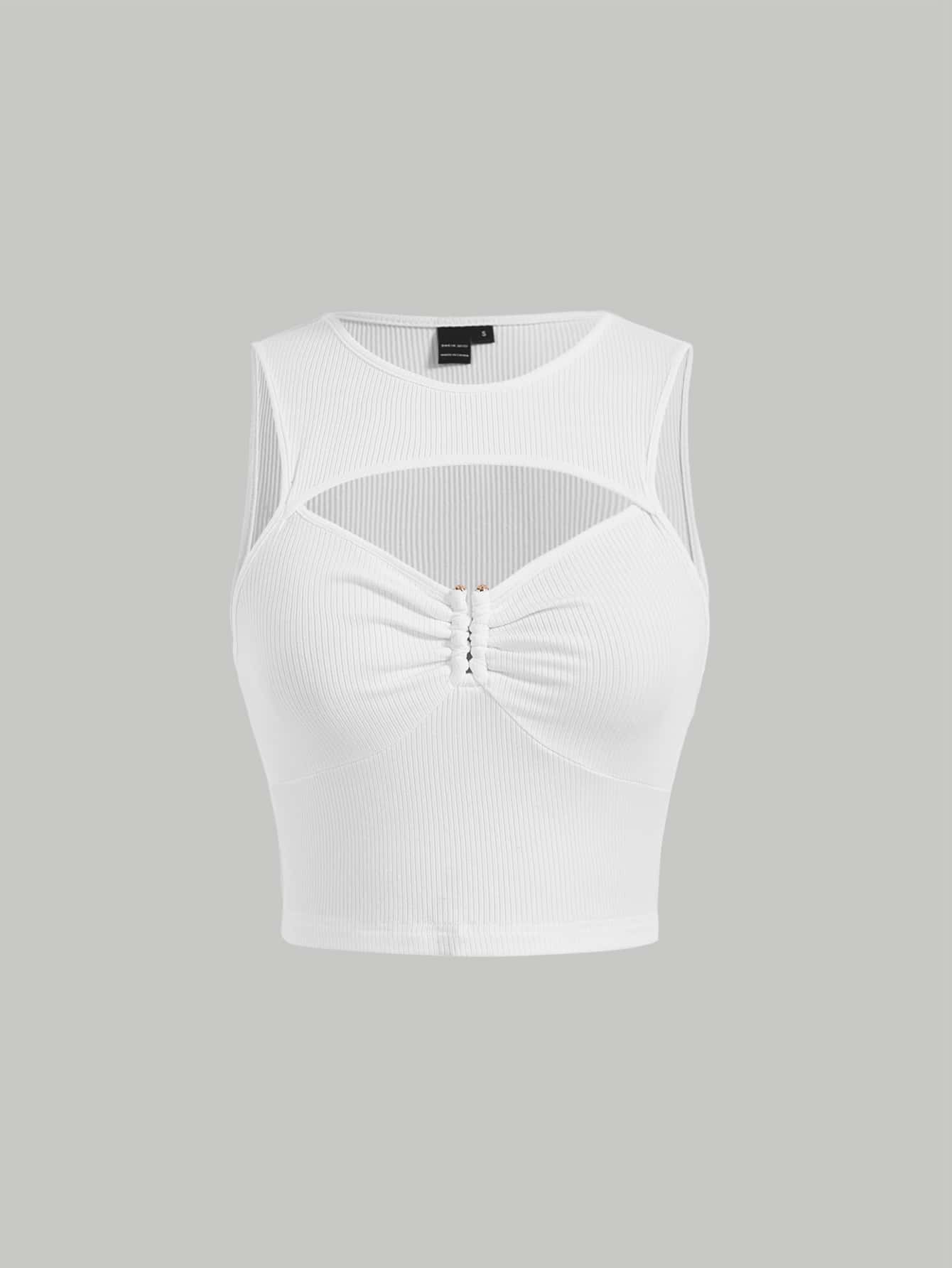 SHEIN MOD Cut Out Front Crop Tank Top - White - View 1