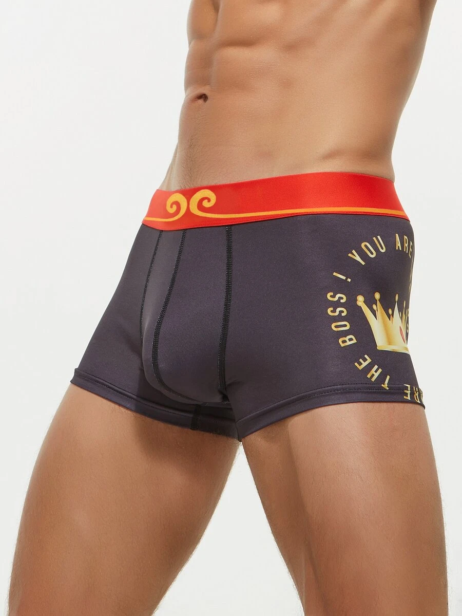 Hombres Calzoncillos boxer con estampado de letra - Negro - Ver 1