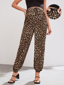 SHEIN Maternity Leopard Print Adjustable Waist Trousers - Multicolor - View 1