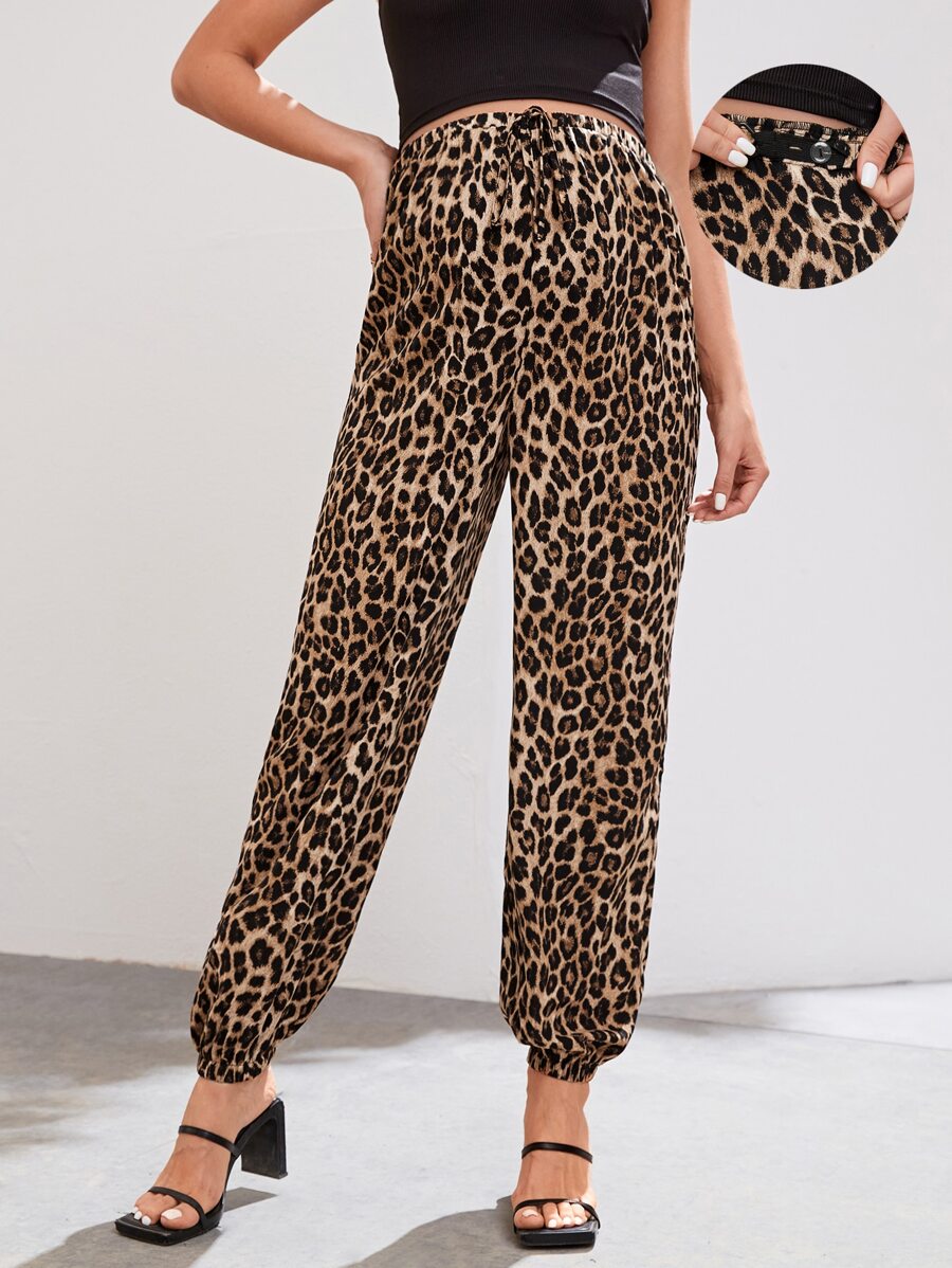 SHEIN Maternity Leopard Print Adjustable Waist Trousers - Multicolor - View 1