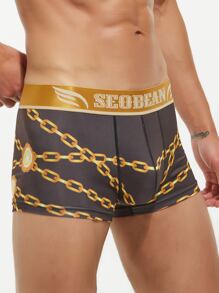 Men Letter Tape Waist Boxer Brief - Black - View 3