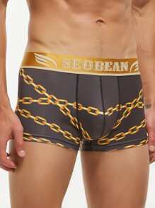 Men Letter Tape Waist Boxer Brief - Black - View 4