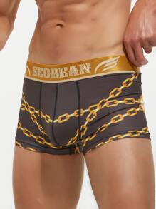 Men Letter Tape Waist Boxer Brief - Black - View 5