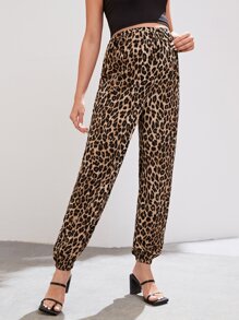 SHEIN Maternity Leopard Print Adjustable Waist Trousers - Multicolor - View 4