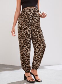 SHEIN Maternity Leopard Print Adjustable Waist Trousers - Multicolor - View 5